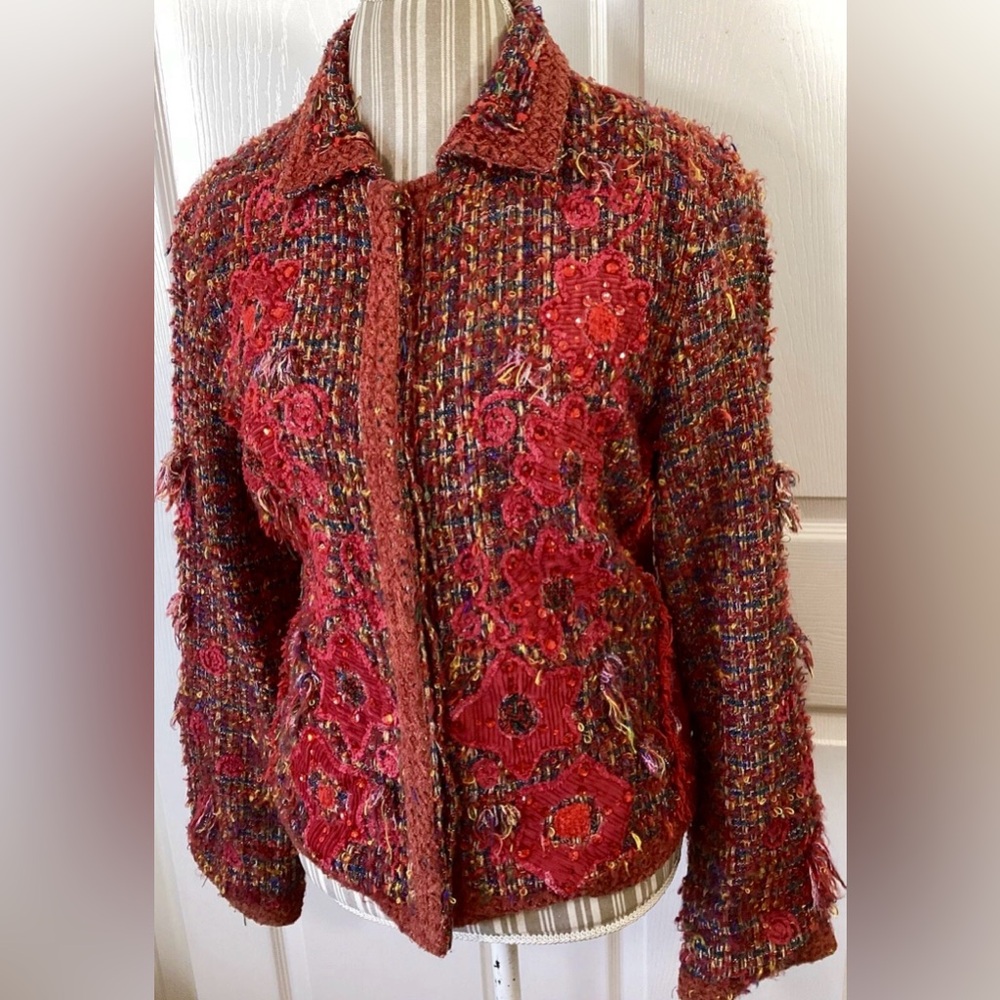 Sandy Starkman Tweed Boucle Embellished Art To Wear Jacket Size Large